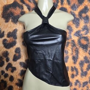 Off Kilter Faux Leather Assymetrical Top